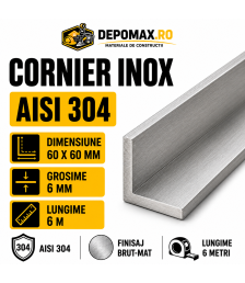 Cornier inox AISI 304, 60 x 60 x 6 mm, 6 metri